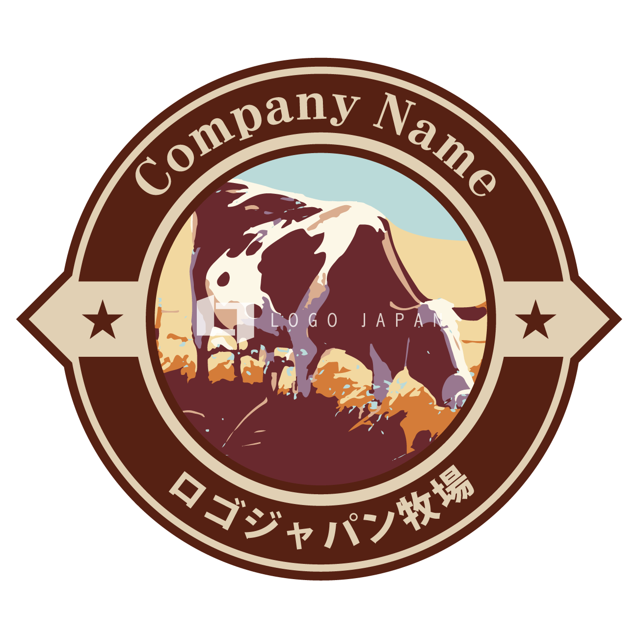 牧場の牛のロゴエンブレム